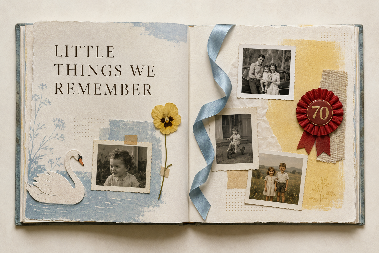 Milestone birthday tribute storybook with family snapshots and remembered details